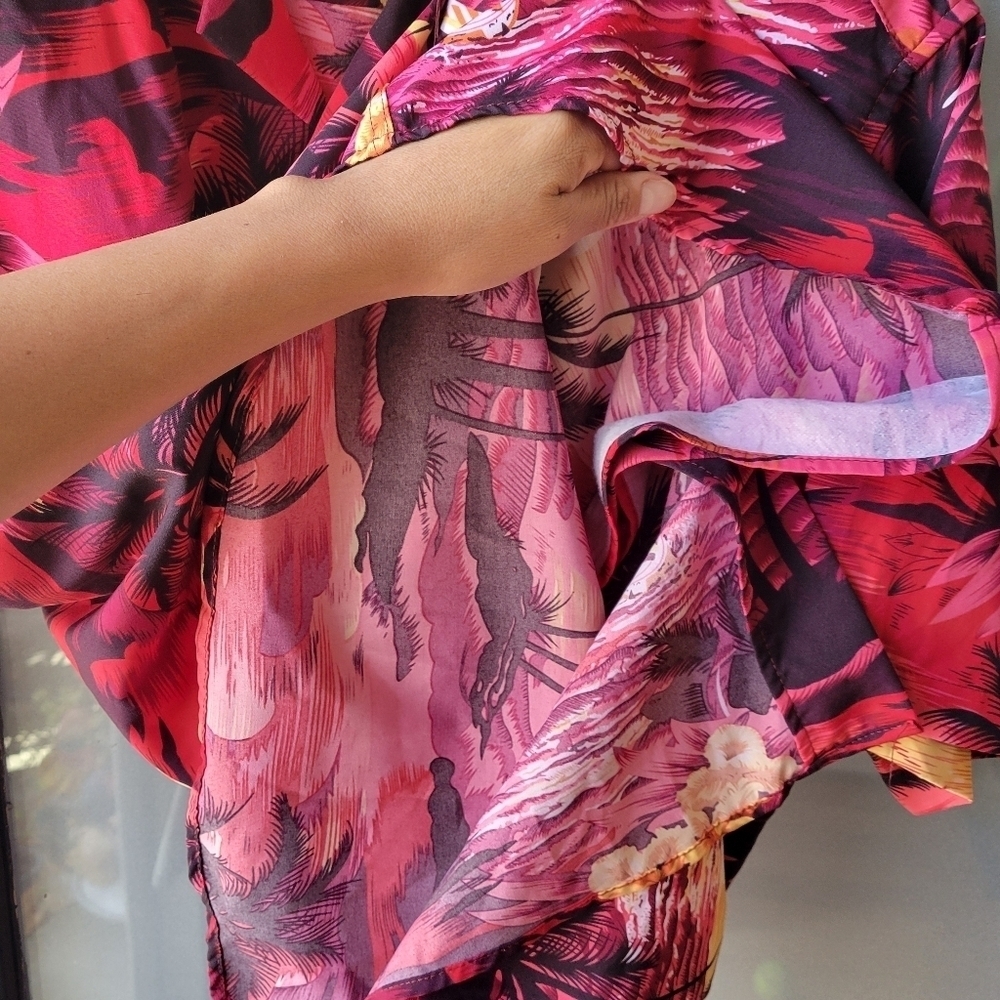Design in Italy Luxury Men's Hawaiian Shirt Button Up Ocean Palm Sunset Red Med - Picture 8 of 9